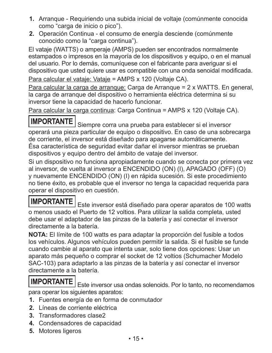 Schumacher Power Inverter PI-140 User Manual | Page 15 / 27
