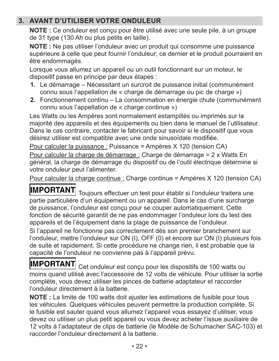 Schumacher Power Inverter PI-140 User Manual | Page 22 / 27