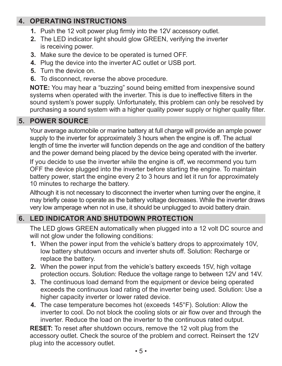 Schumacher Power Inverter PI-140 User Manual | Page 5 / 27