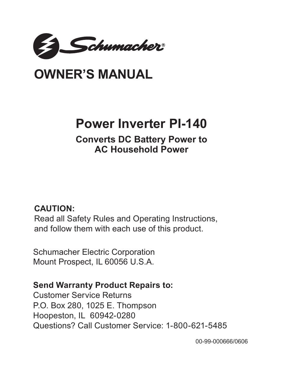 Schumacher PI-140 User Manual | 8 pages