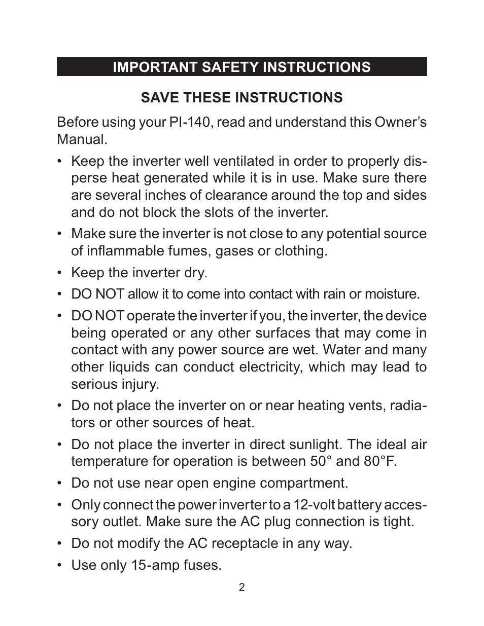 Schumacher PI-140 User Manual | Page 2 / 8