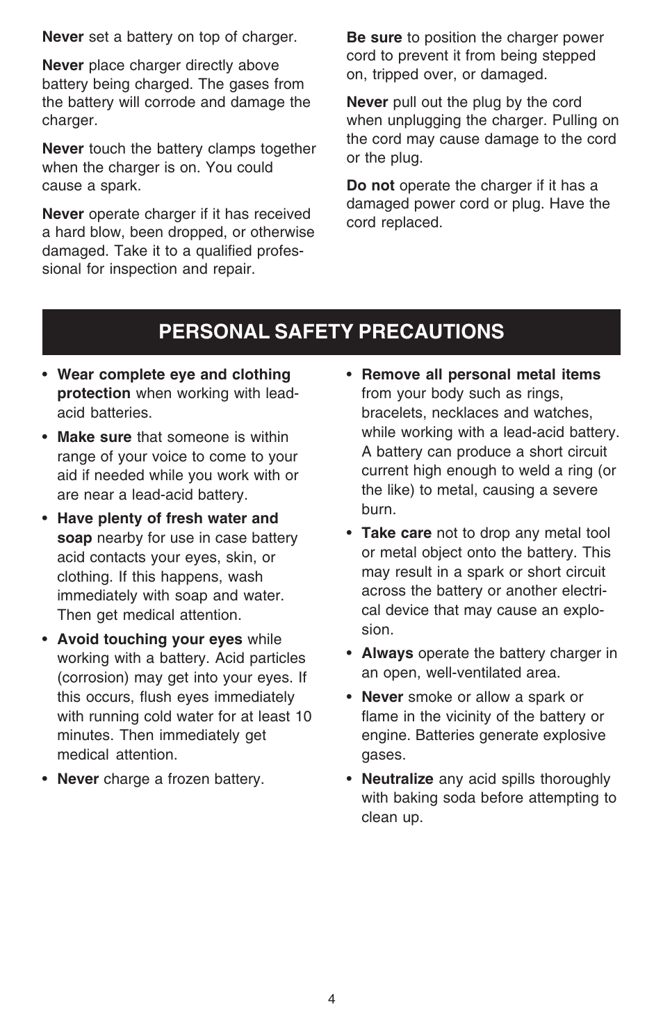 Personal safety precautions | Schumacher 1000AP User Manual | Page 4 / 12