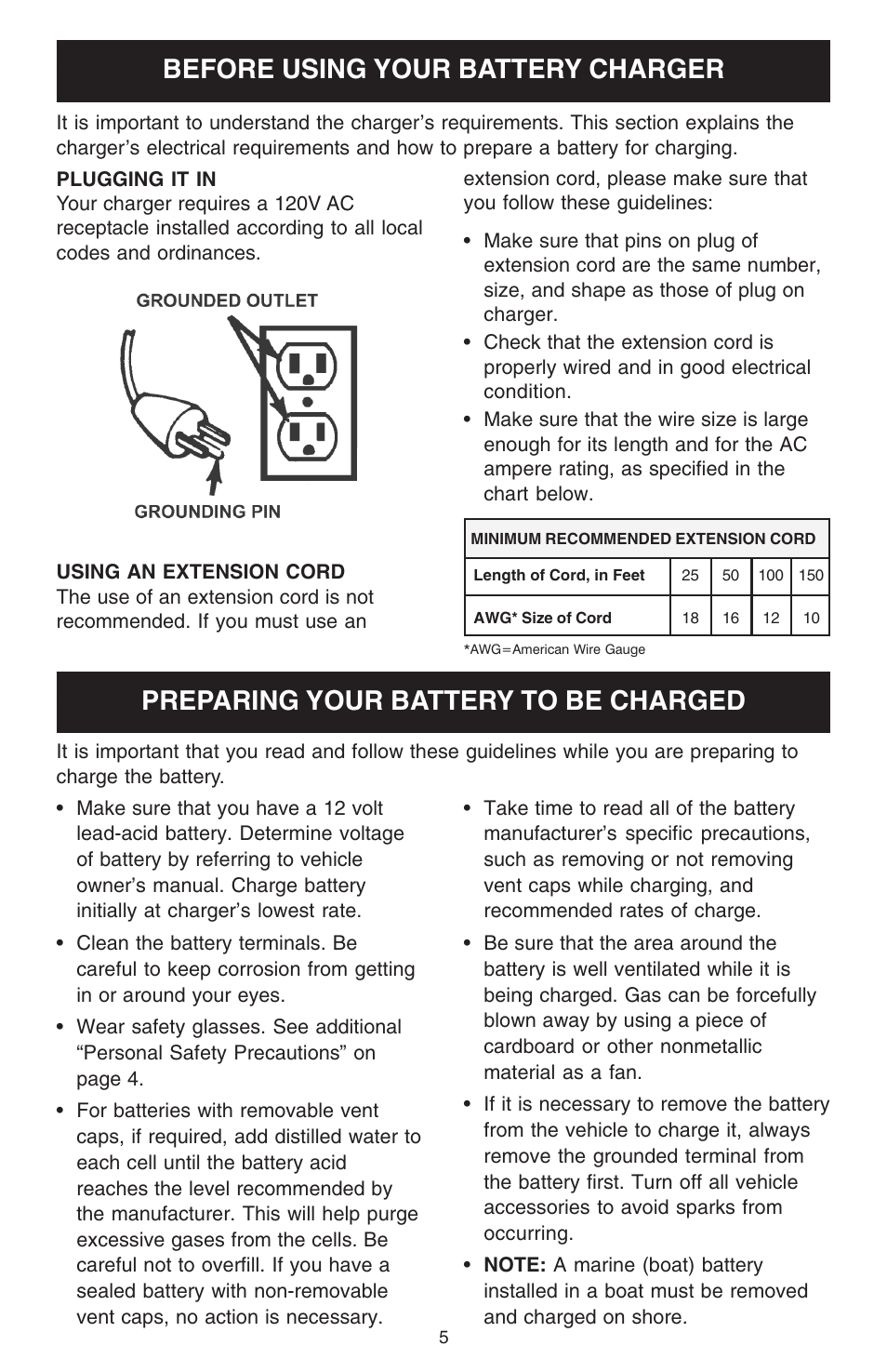 Before using your battery charger, Preparing your battery to be charged | Schumacher 1000AP User Manual | Page 5 / 12