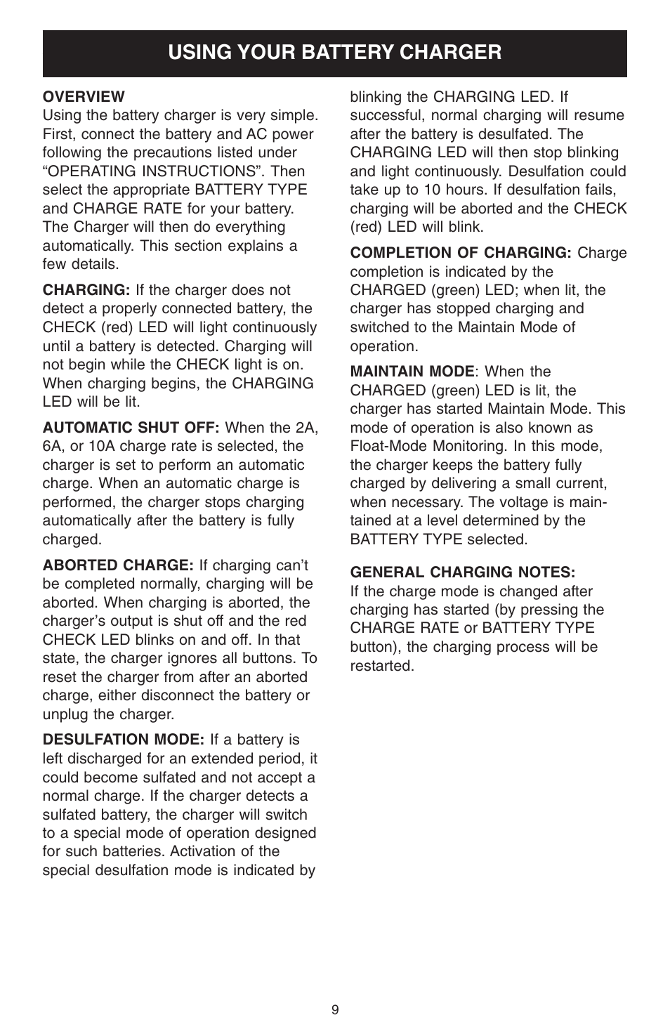 Using your battery charger | Schumacher 1000AP User Manual | Page 9 / 12