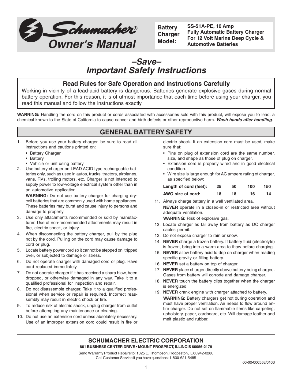 Schumacher SS-51A-PE User Manual | 16 pages