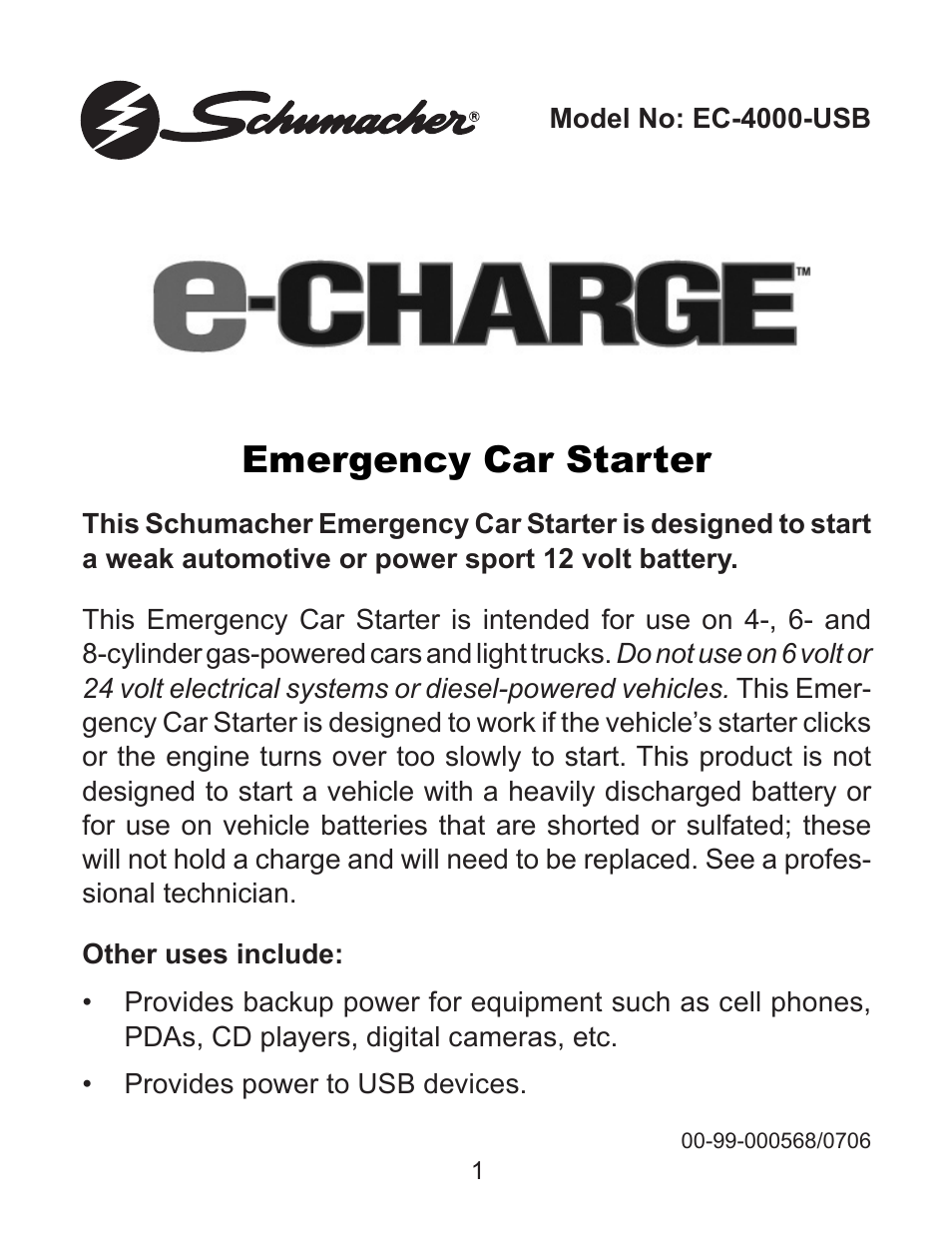 Schumacher e-Charge 00-99-000568 User Manual | 6 pages