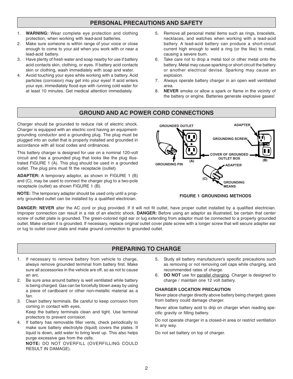 Preparing to charge | Schumacher SE-1-12S User Manual | Page 2 / 4