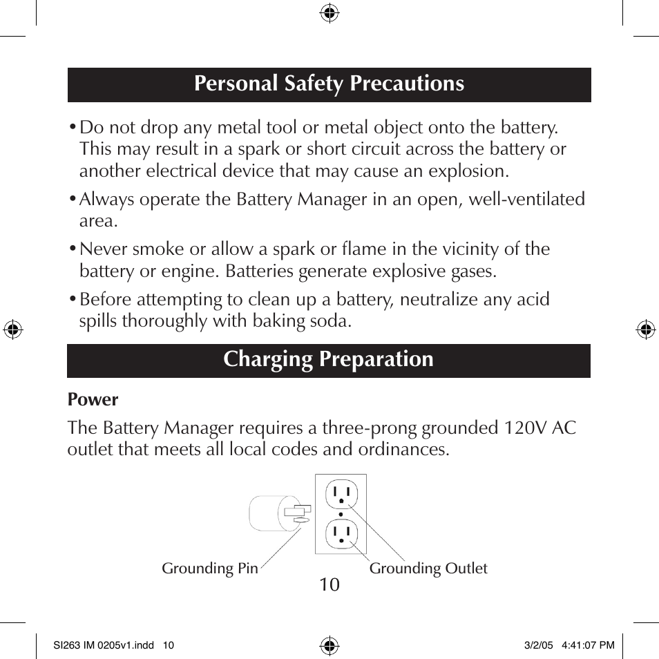 Charging preparation, Personal safety precautions | Schumacher SI263 User Manual | Page 10 / 32