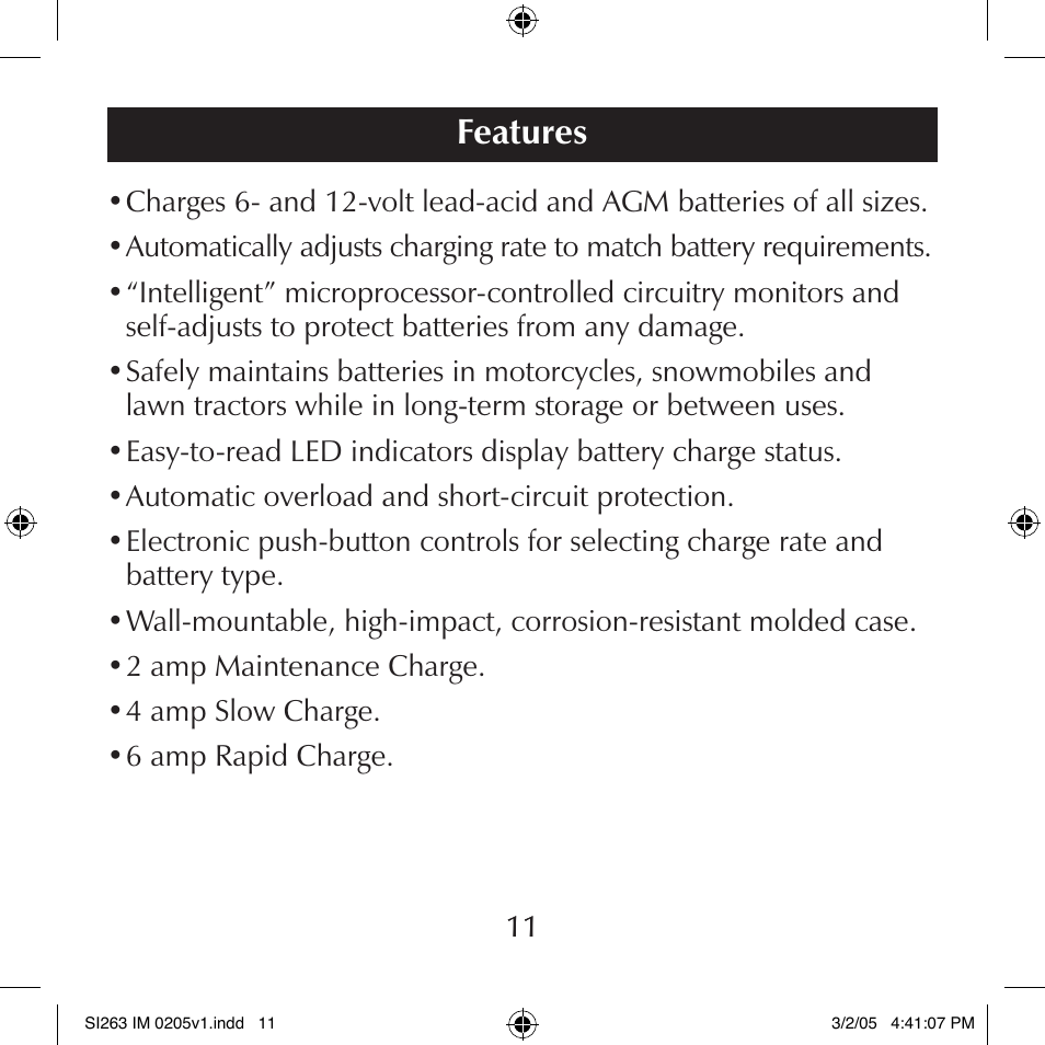 Features | Schumacher SI263 User Manual | Page 11 / 32