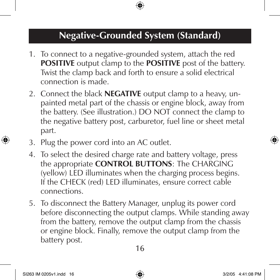 Negative-grounded system (standard) | Schumacher SI263 User Manual | Page 16 / 32