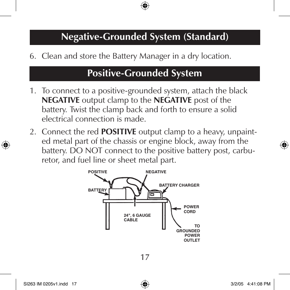 Positive-grounded system, Negative-grounded system (standard) | Schumacher SI263 User Manual | Page 17 / 32