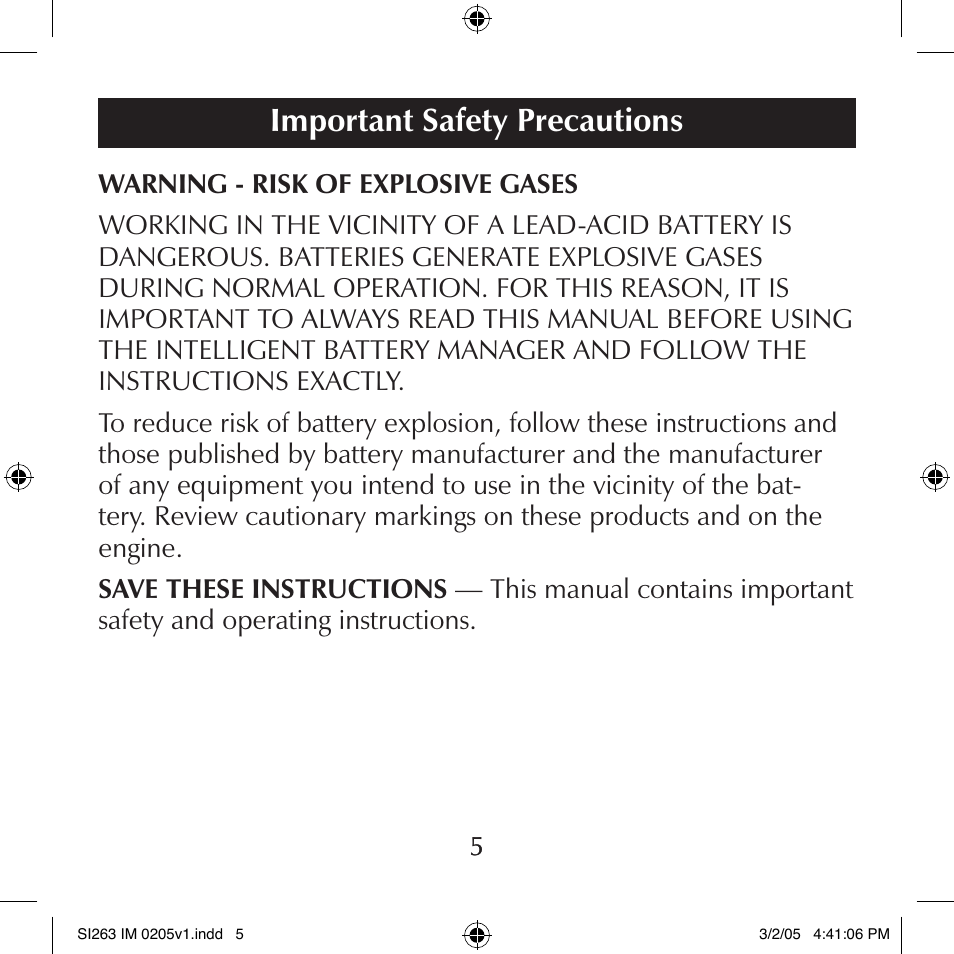 Important safety precautions | Schumacher SI263 User Manual | Page 5 / 32