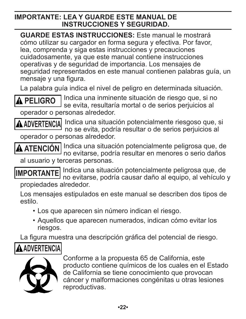 Advertencia, Peligro atención, Importante | Schumacher Automatic SP1 User Manual | Page 23 / 43