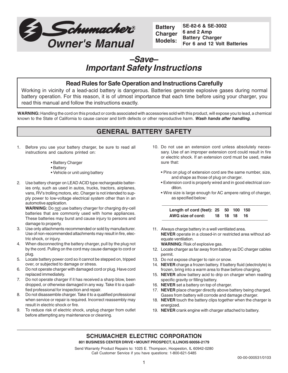 Schumacher SE-3002 User Manual | 8 pages