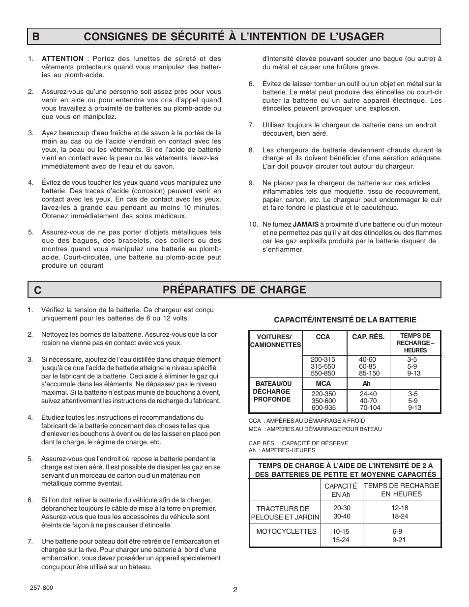 Consignes de sécurité à l’intention de l’usager b, Préparatifs de charge c | Schumacher SF-2151MA User Manual | Page 10 / 14