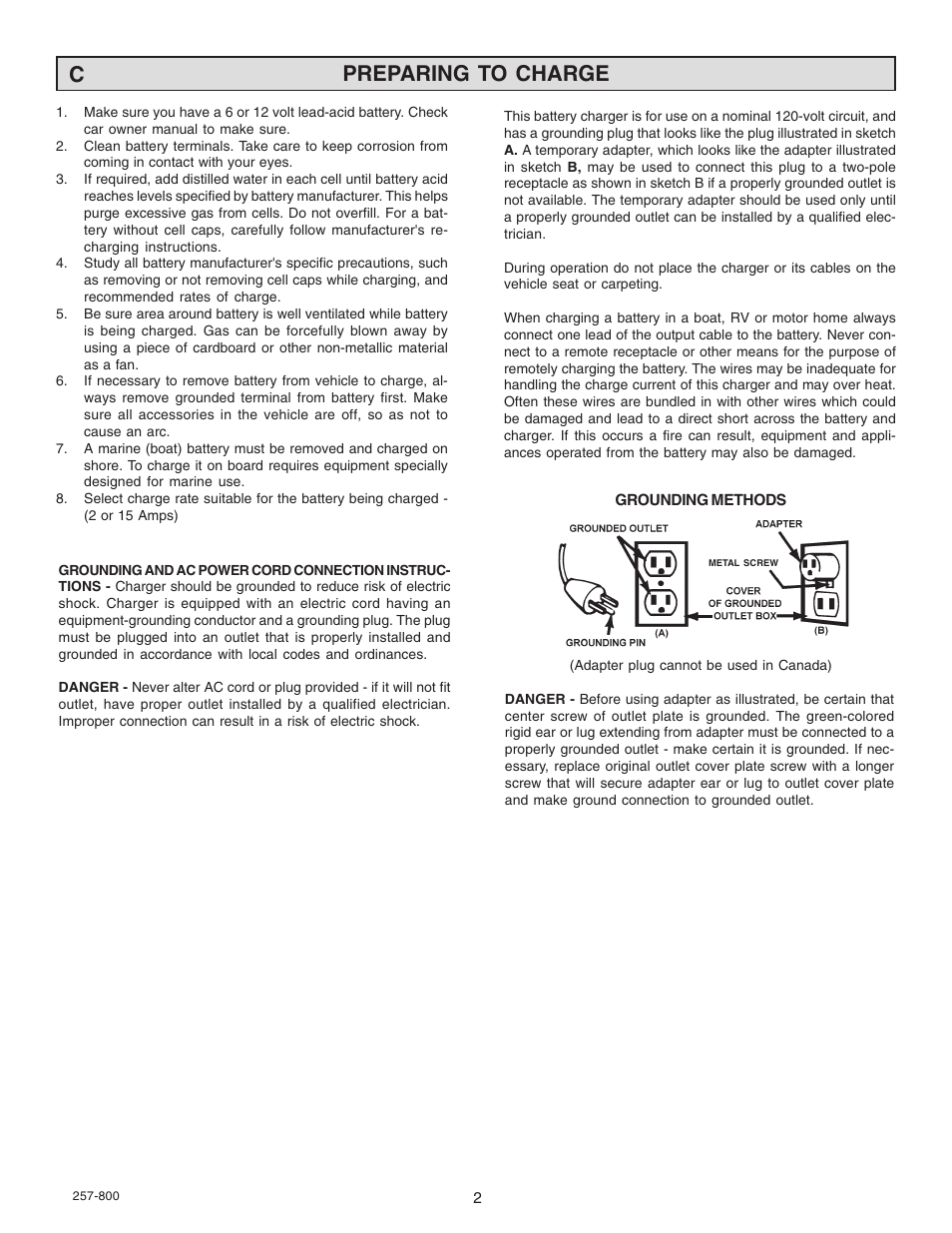 Preparing to charge c | Schumacher SF-2151MA User Manual | Page 2 / 14