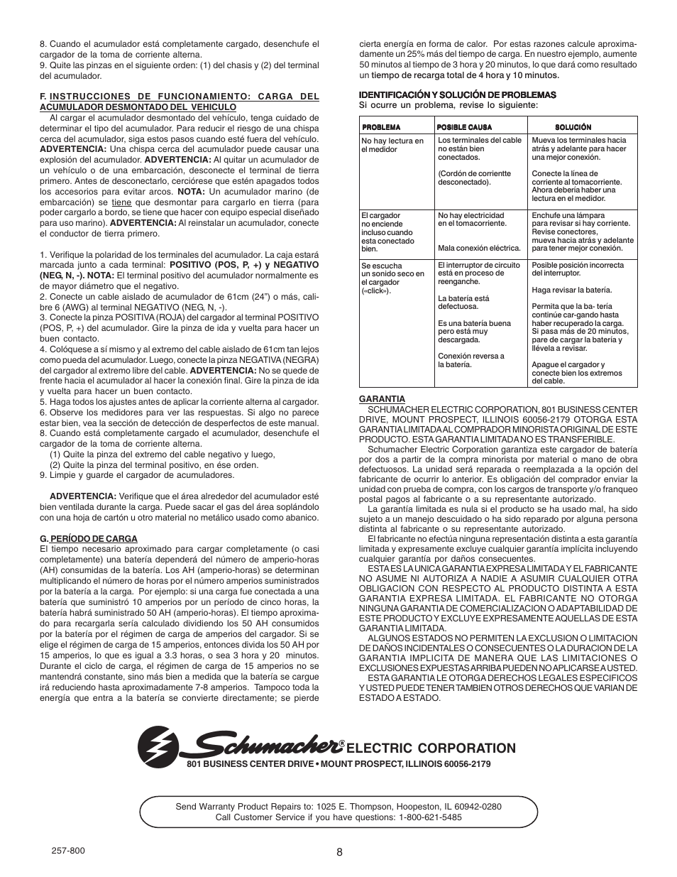 Electric corporation | Schumacher SF-2151MA User Manual | Page 8 / 14