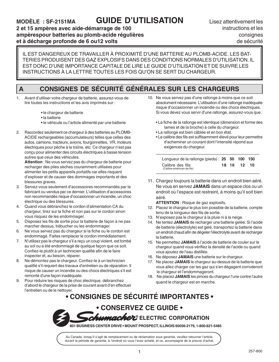 Guide d’utilisation | Schumacher SF-2151MA User Manual | Page 9 / 14