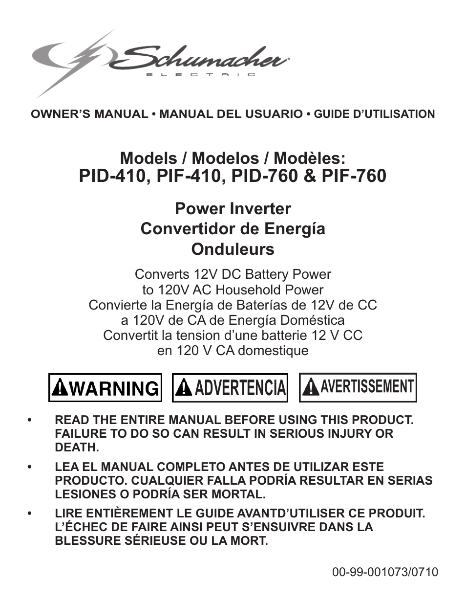 Schumacher Power Inverter PID-410 User Manual | 42 pages