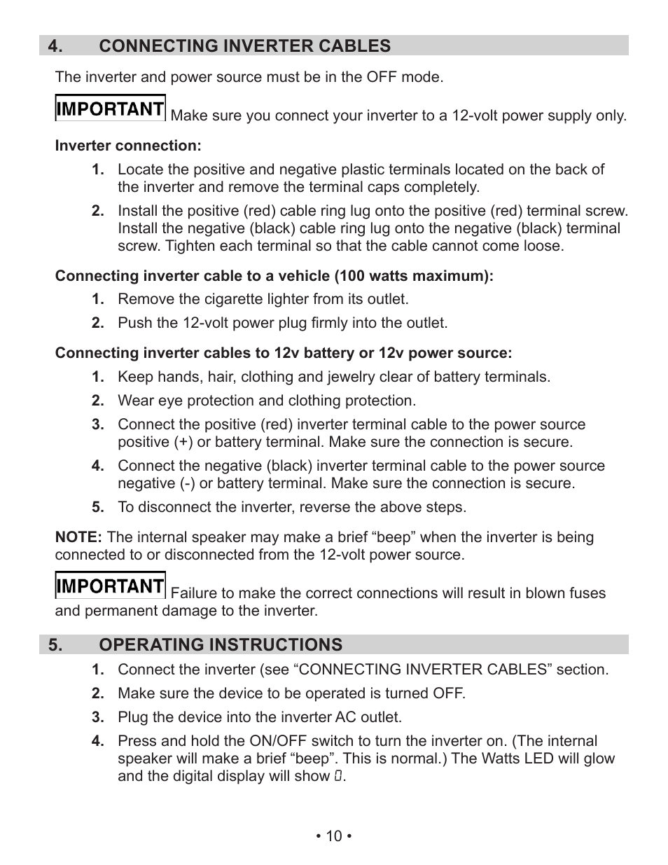 Schumacher Power Inverter PID-410 User Manual | Page 10 / 42