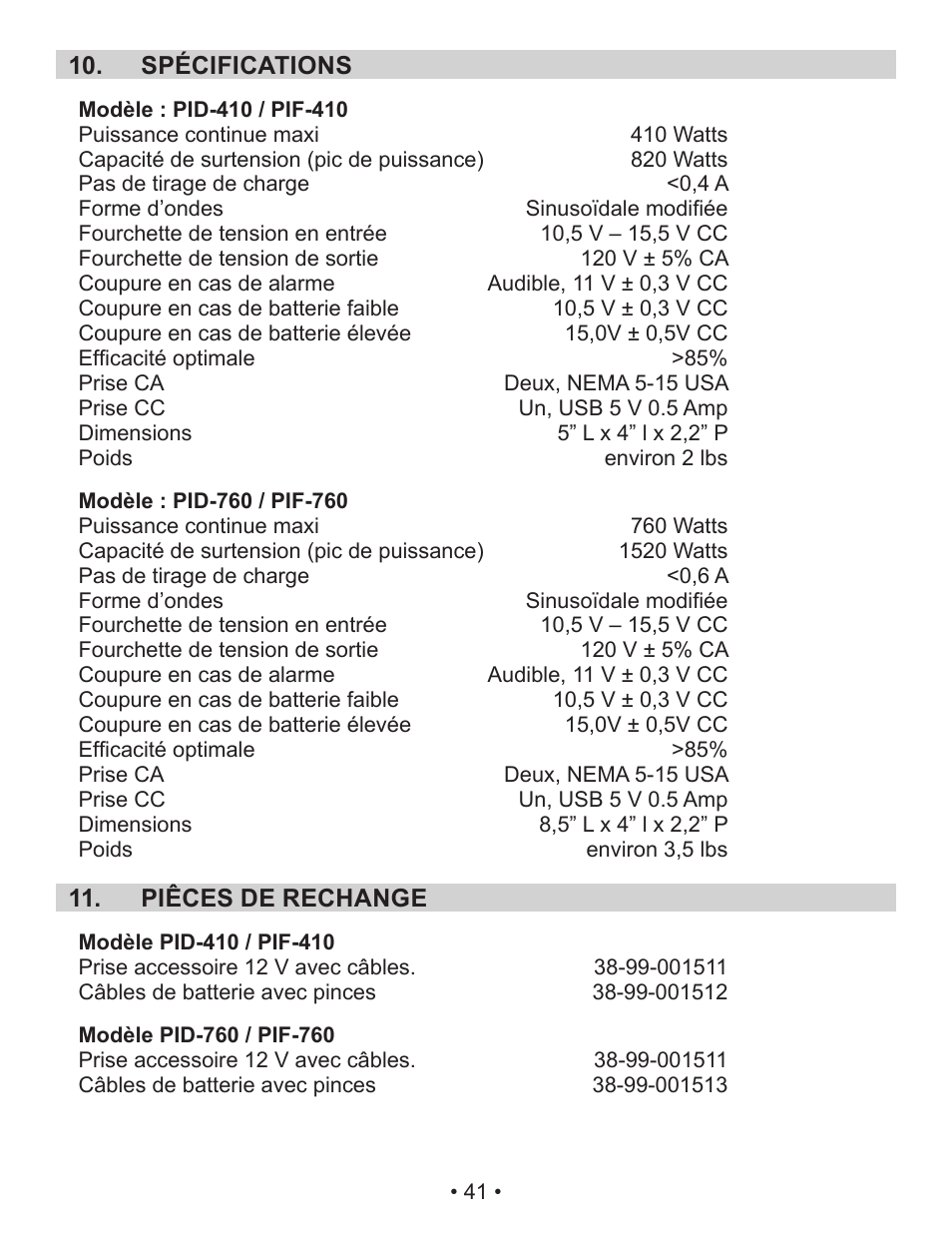 Schumacher Power Inverter PID-410 User Manual | Page 41 / 42