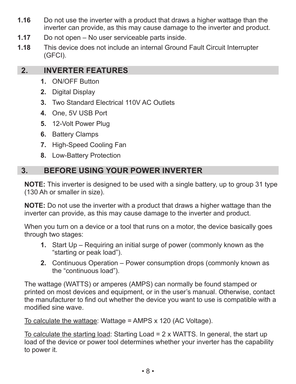 Schumacher Power Inverter PID-410 User Manual | Page 8 / 42