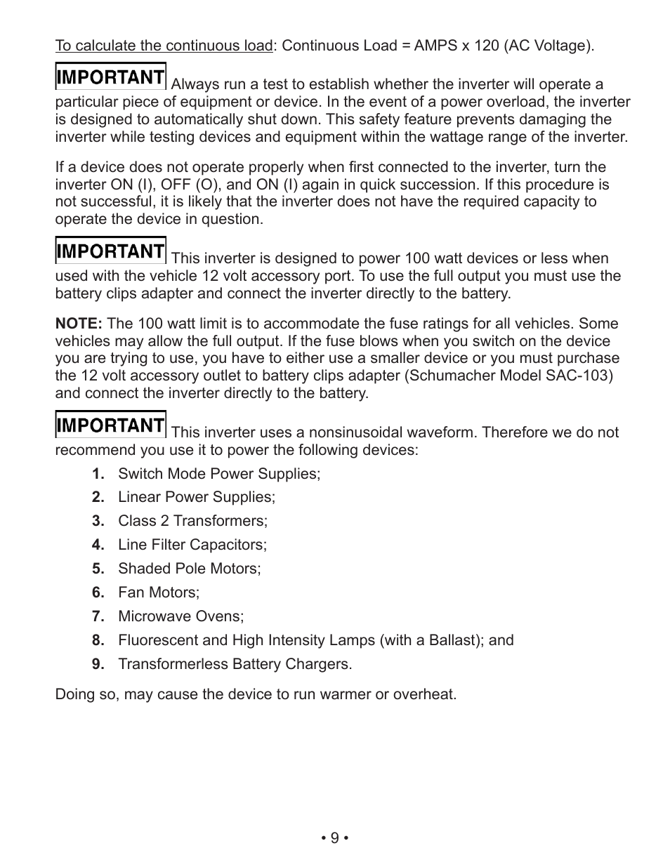 Schumacher Power Inverter PID-410 User Manual | Page 9 / 42