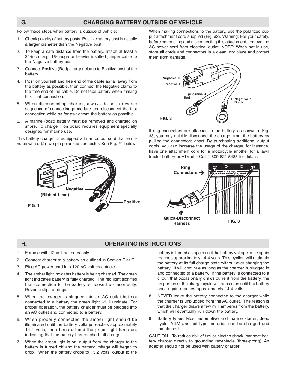 G. charging battery outside of vehicle, H. operating instructions | Schumacher SC-300A User Manual | Page 3 / 4