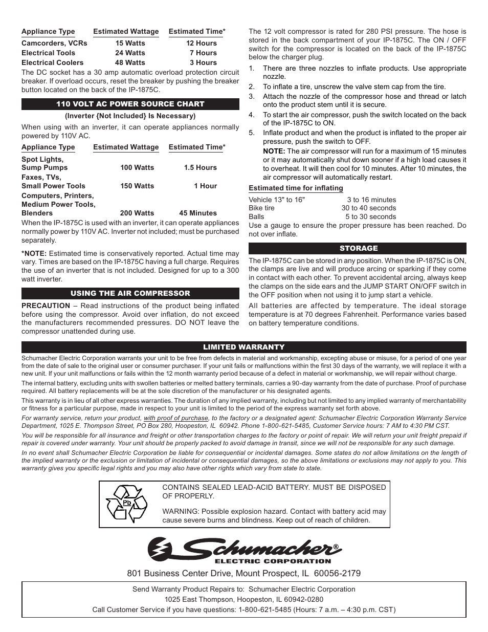 Schumacher IP-1875C User Manual | Page 2 / 2