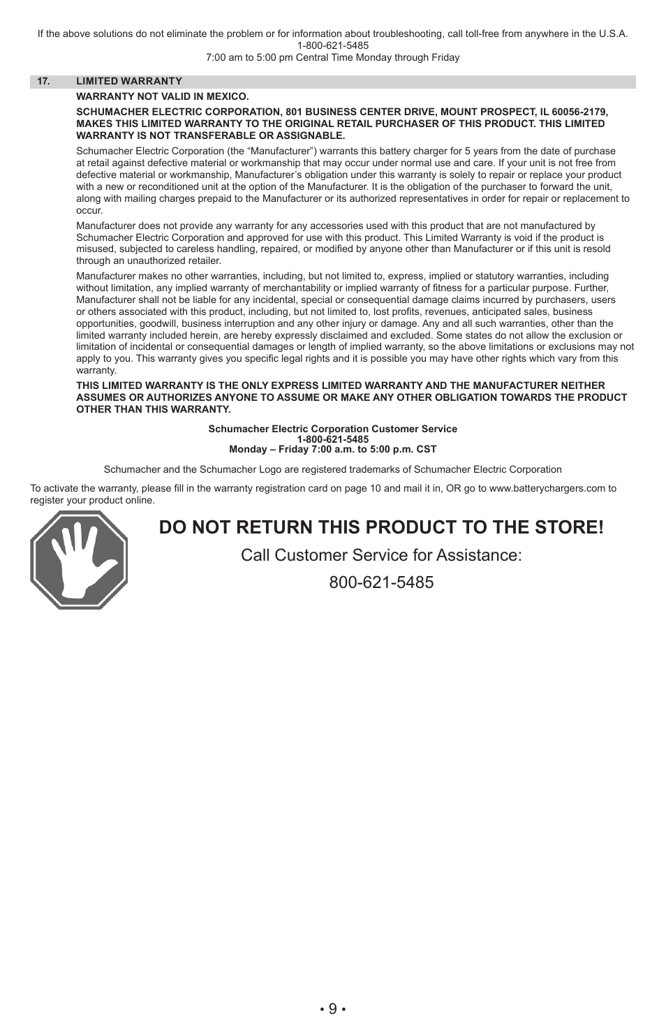Do not return this product to the store | Schumacher XC6 User Manual | Page 12 / 28