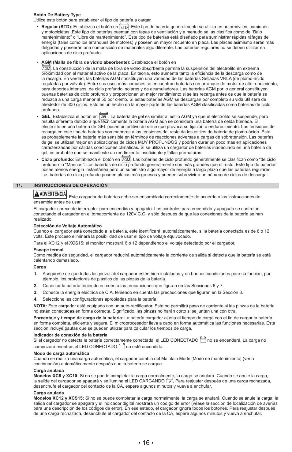 Advertencia | Schumacher XC6 User Manual | Page 19 / 28