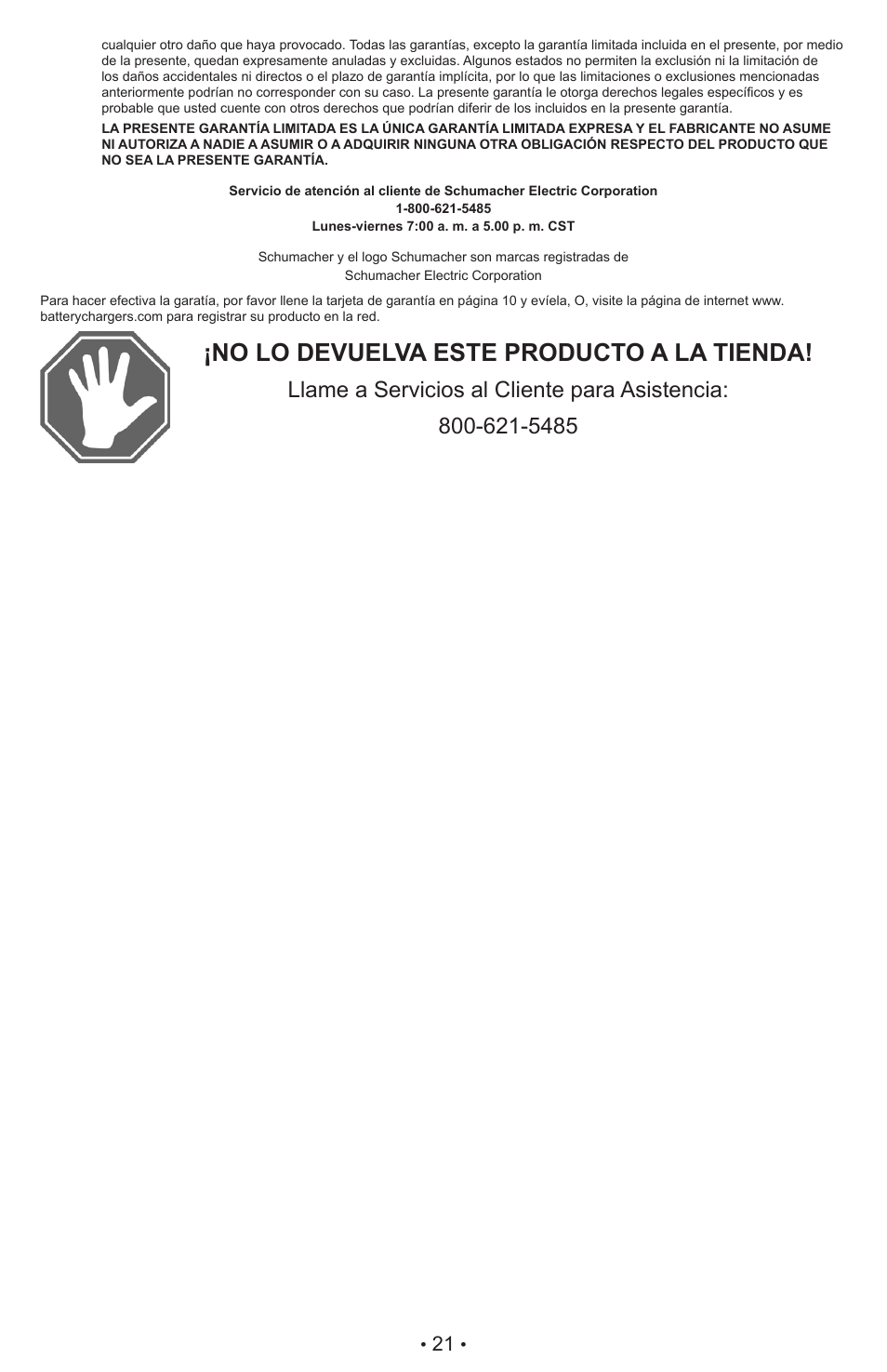 No lo devuelva este producto a la tienda | Schumacher XC6 User Manual | Page 24 / 28