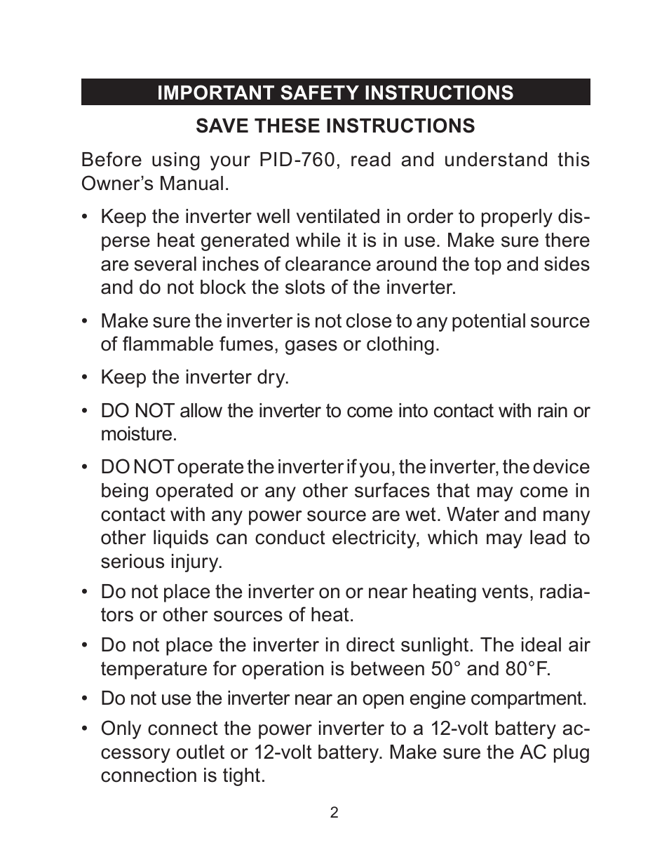 Schumacher PID-760 User Manual | Page 2 / 35