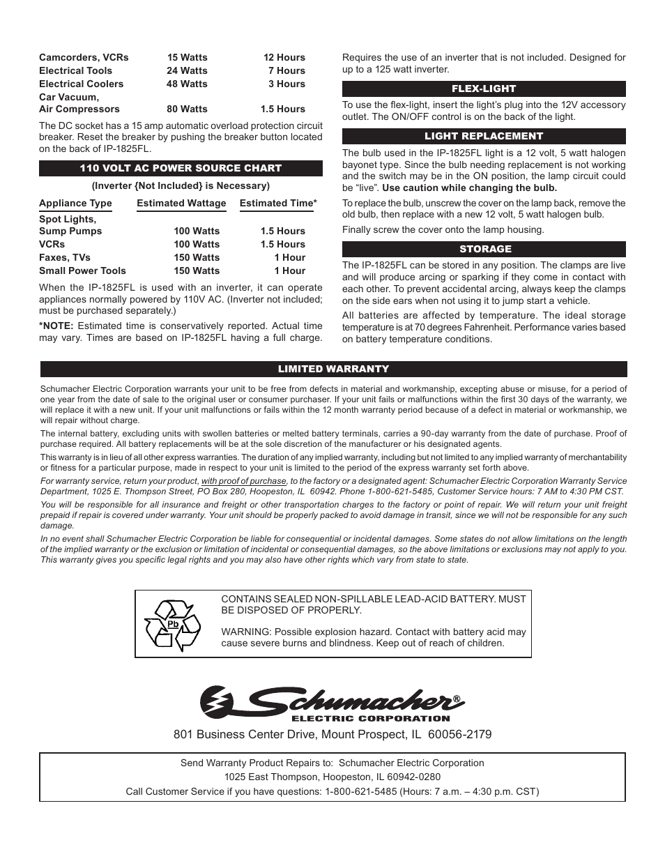 Schumacher IP-1825FL User Manual | Page 2 / 8