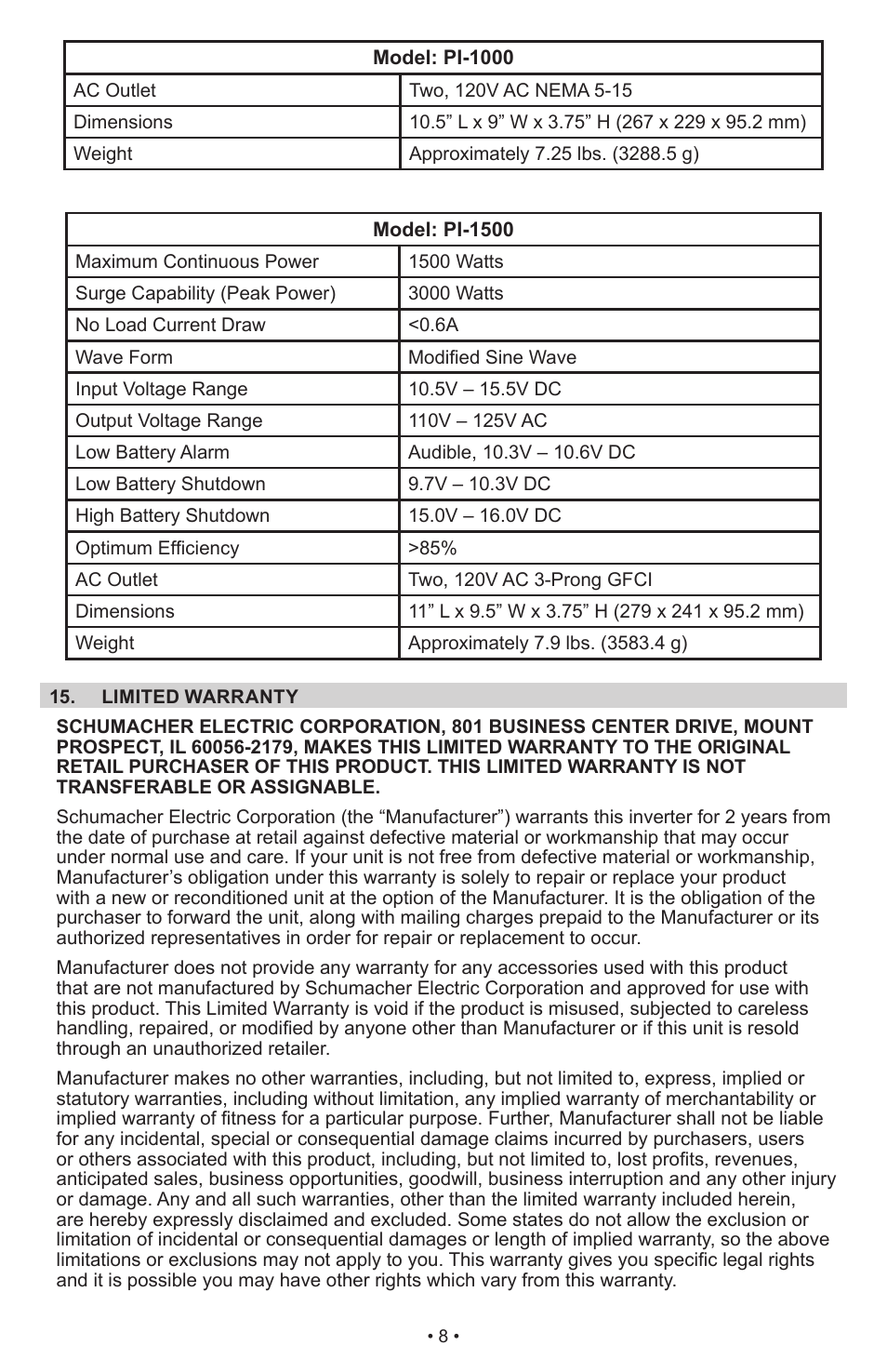 Schumacher Power Inverter PI-1000 User Manual | Page 11 / 28