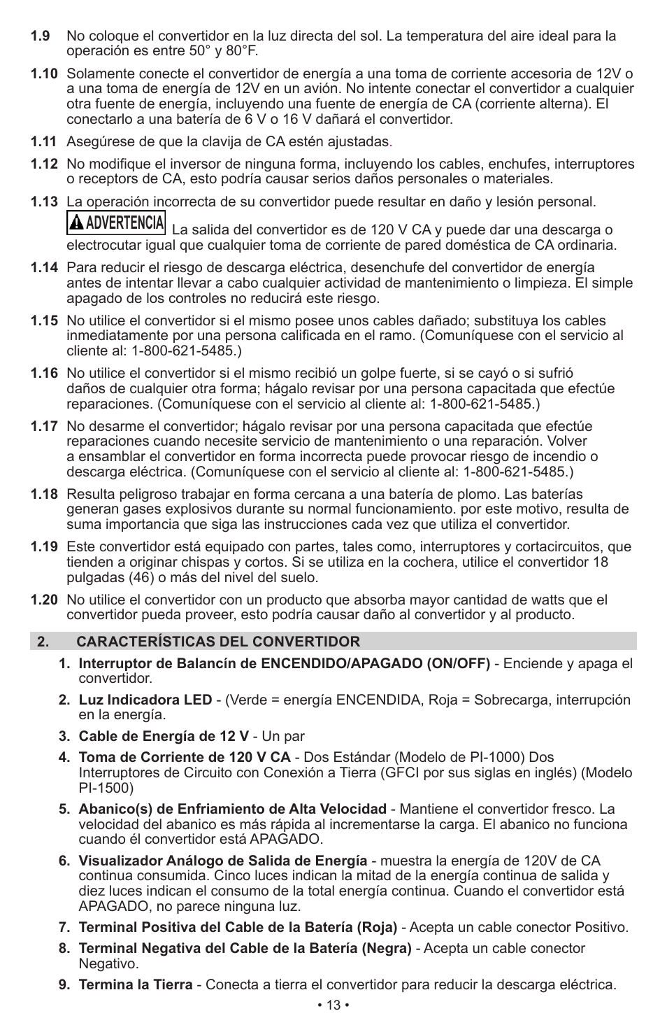 Advertencia | Schumacher Power Inverter PI-1000 User Manual | Page 16 / 28