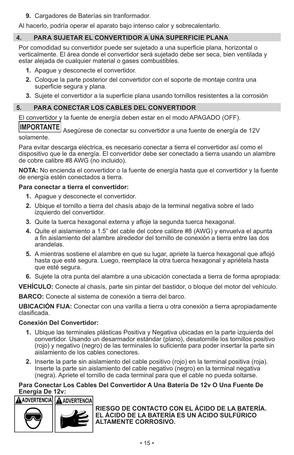 Importante | Schumacher Power Inverter PI-1000 User Manual | Page 18 / 28