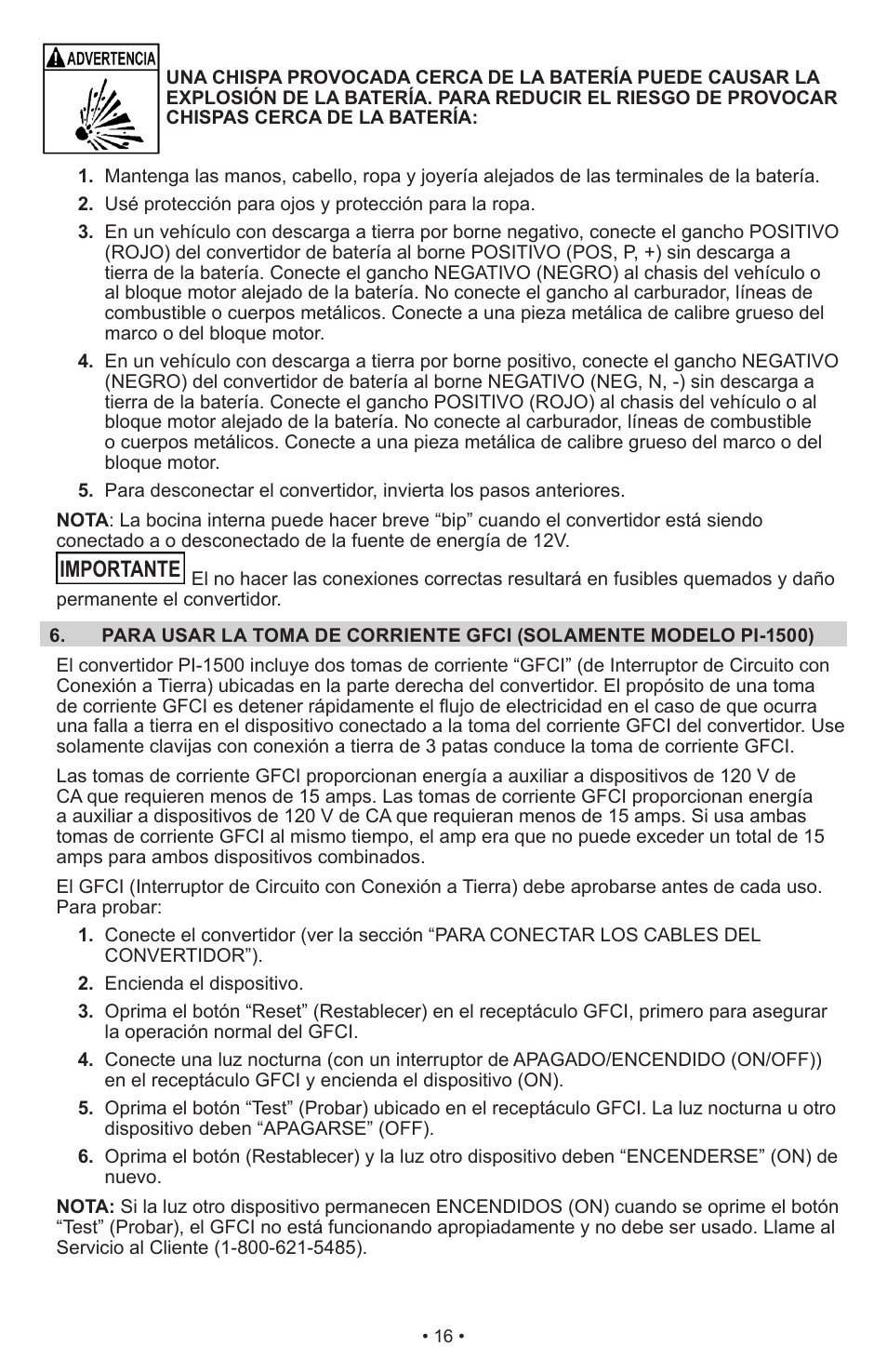 Importante | Schumacher Power Inverter PI-1000 User Manual | Page 19 / 28