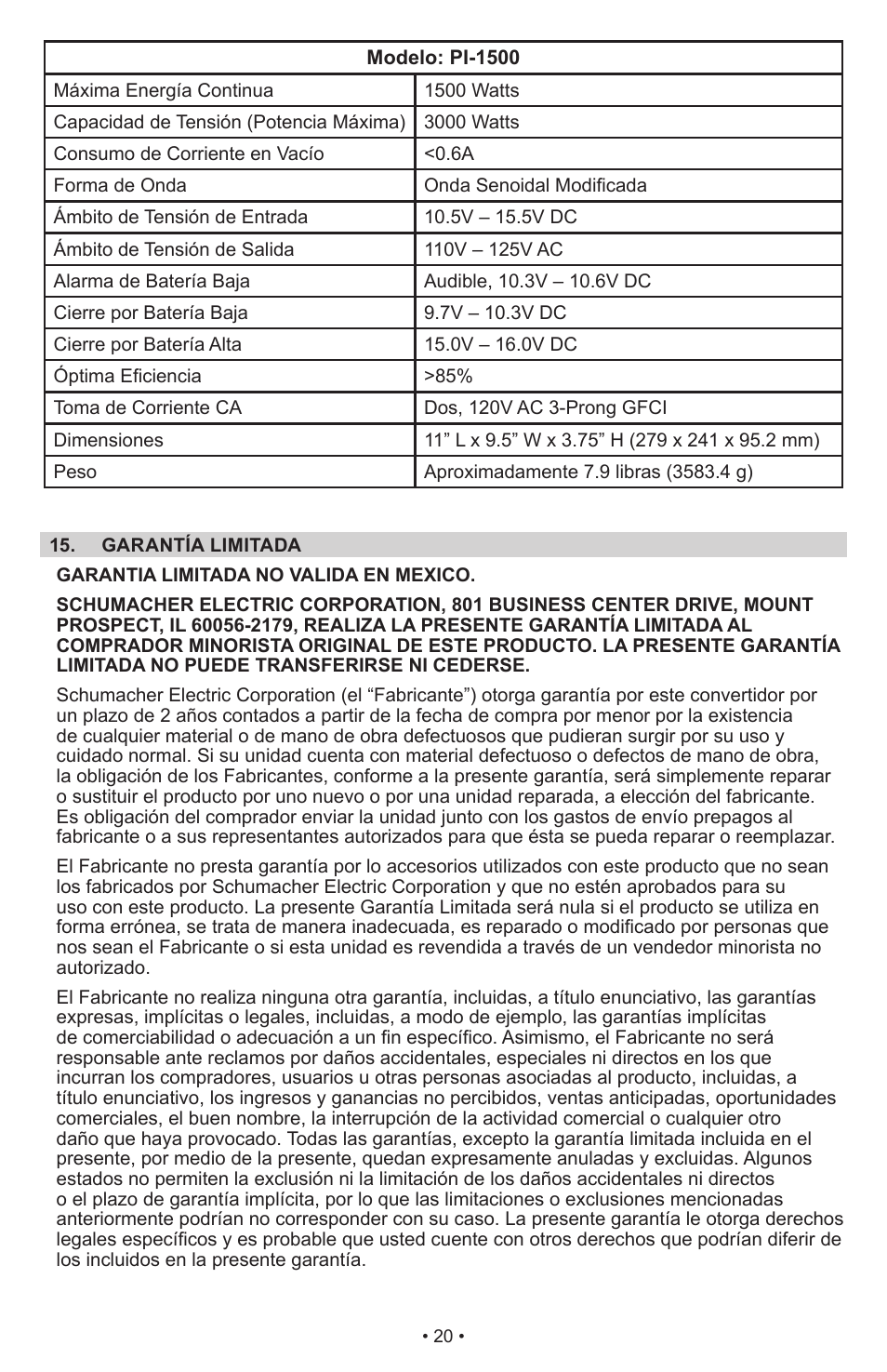 Schumacher Power Inverter PI-1000 User Manual | Page 23 / 28