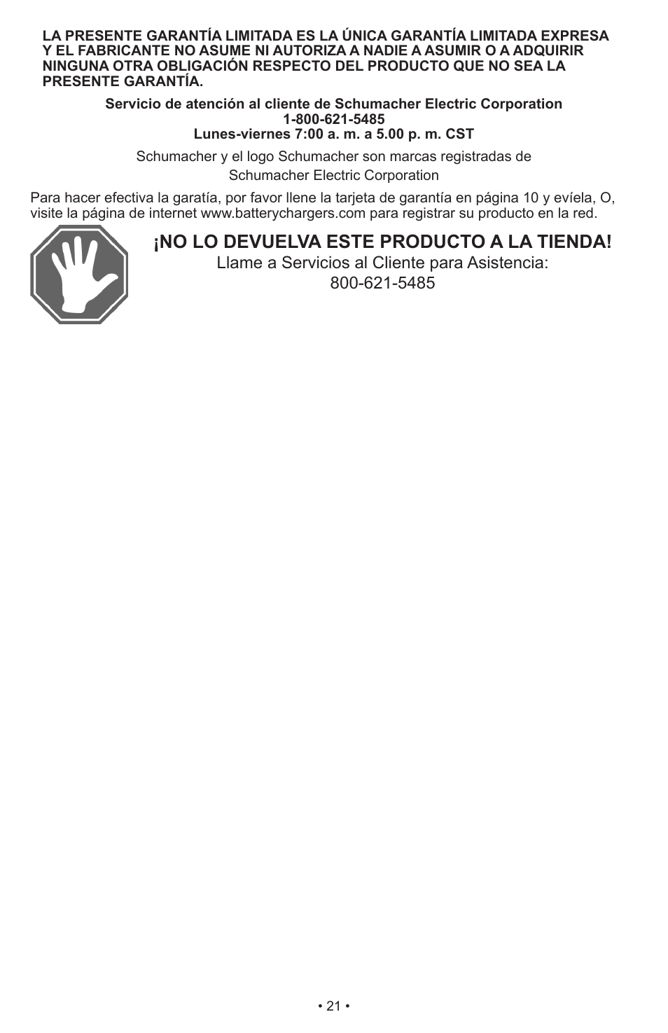 No lo devuelva este producto a la tienda | Schumacher Power Inverter PI-1000 User Manual | Page 24 / 28