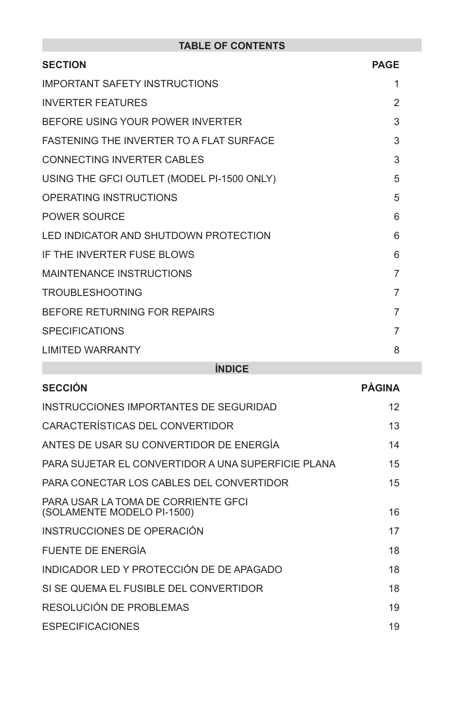 Schumacher Power Inverter PI-1000 User Manual | Page 3 / 28