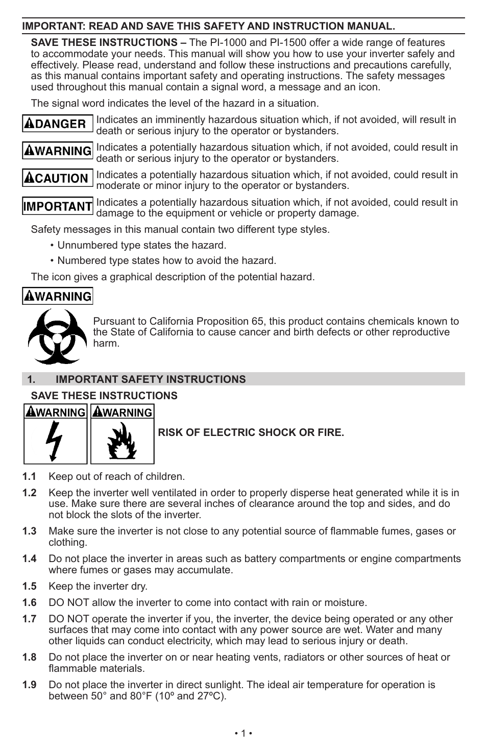 Schumacher Power Inverter PI-1000 User Manual | Page 4 / 28
