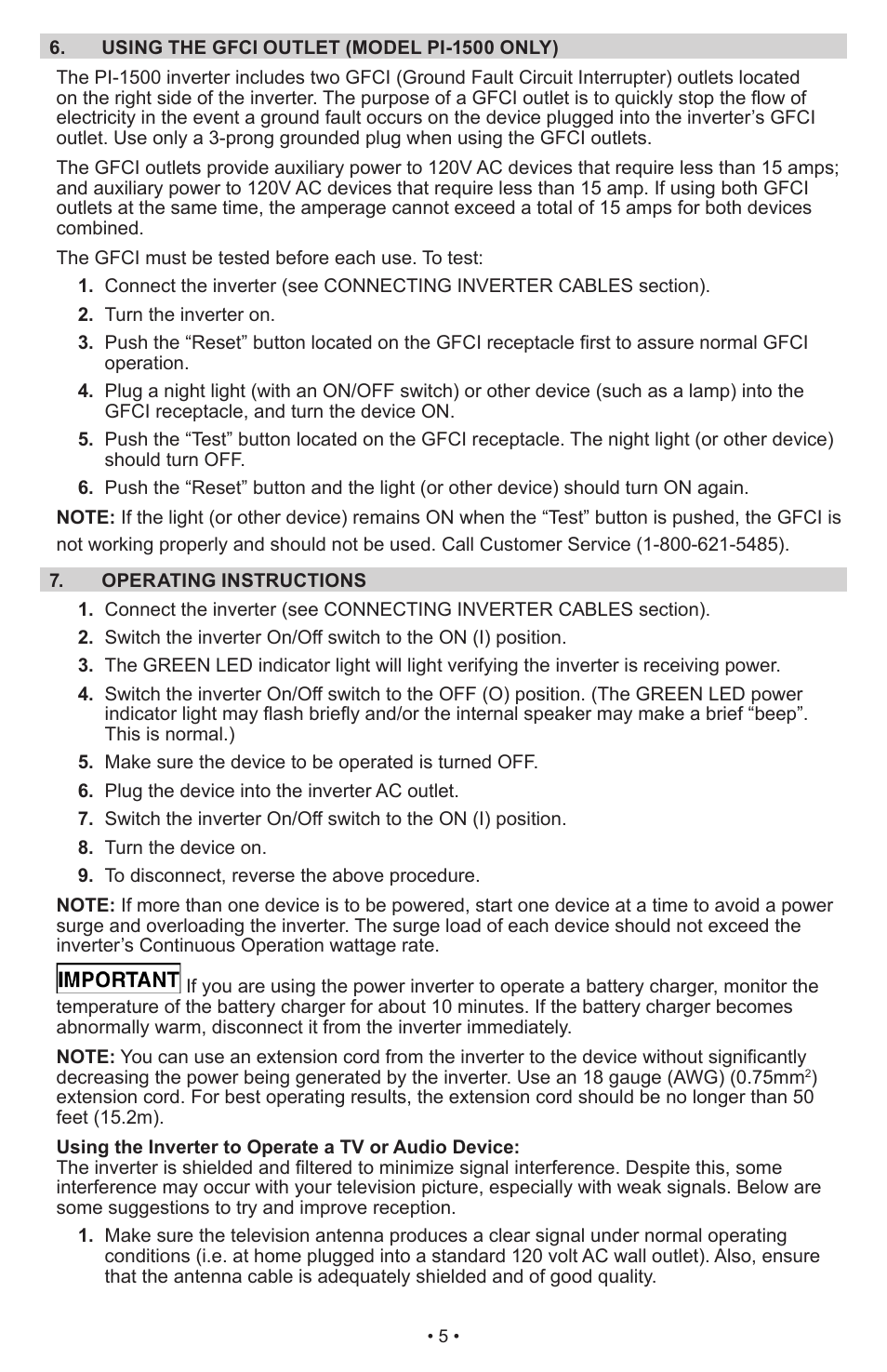 Schumacher Power Inverter PI-1000 User Manual | Page 8 / 28