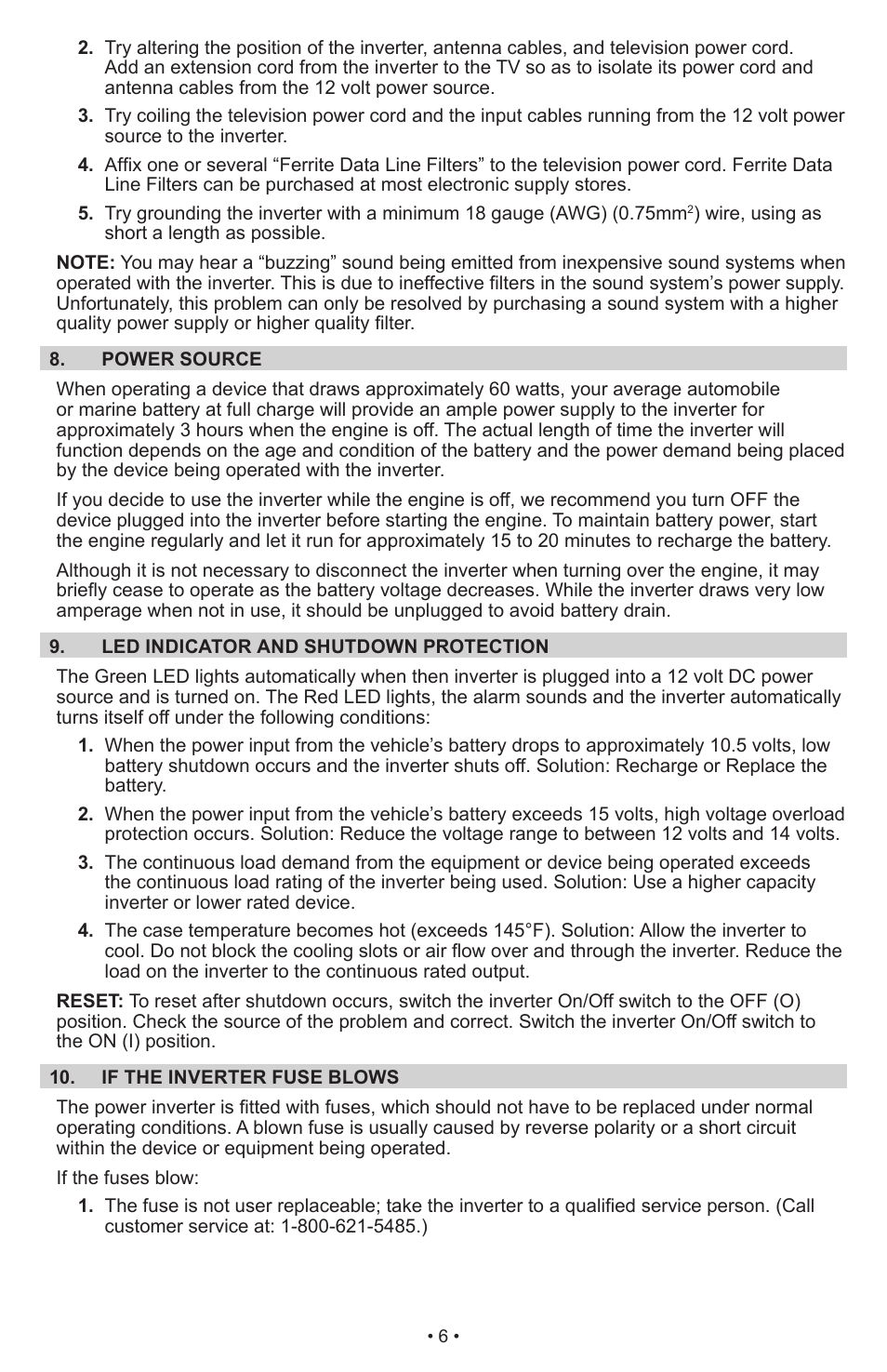 Schumacher Power Inverter PI-1000 User Manual | Page 9 / 28