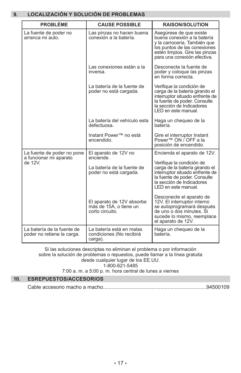 Schumacher Instant Power Jump Starter and DC Power Source IP-95C User Manual | Page 19 / 20