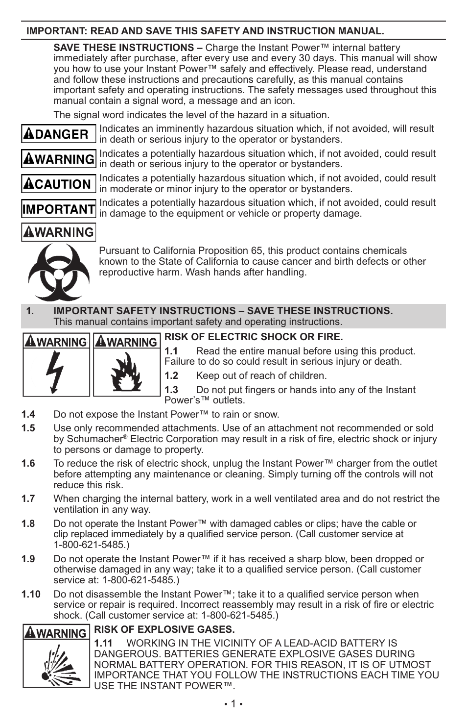 Schumacher Instant Power Jump Starter and DC Power Source IP-95C User Manual | Page 3 / 20