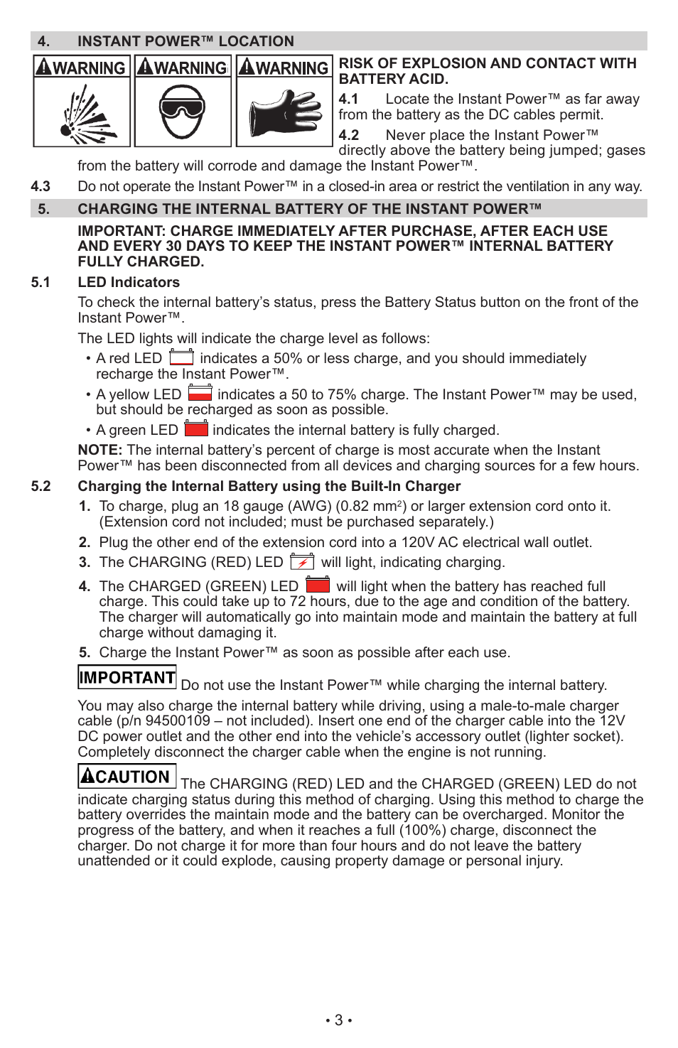 Schumacher Instant Power Jump Starter and DC Power Source IP-95C User Manual | Page 5 / 20