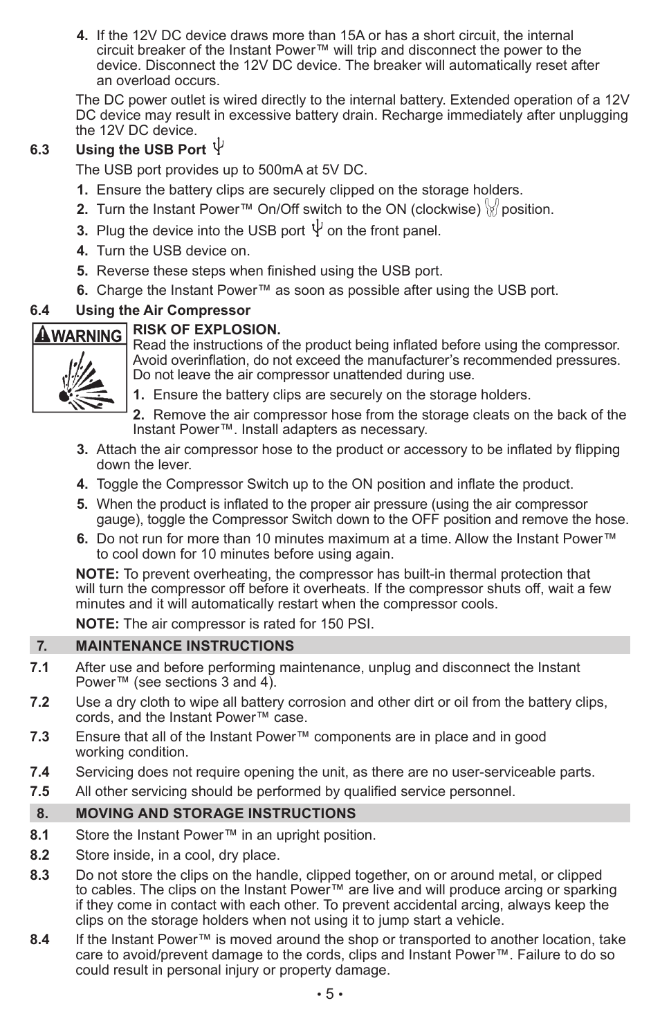 Schumacher Instant Power Jump Starter and DC Power Source IP-95C User Manual | Page 7 / 20