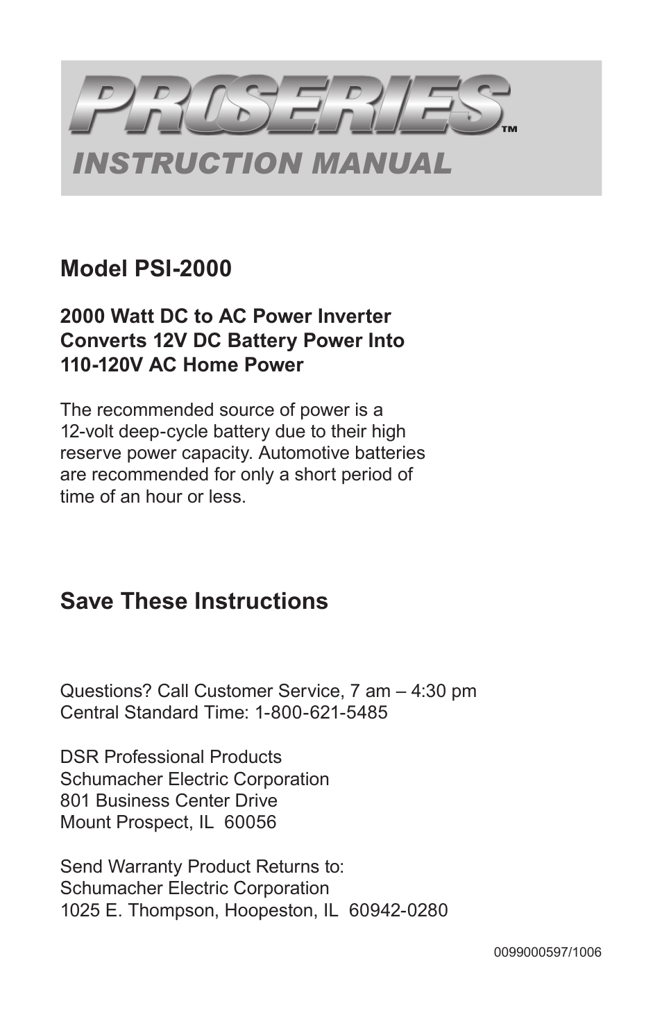 Schumacher PSI-2000 User Manual | 28 pages