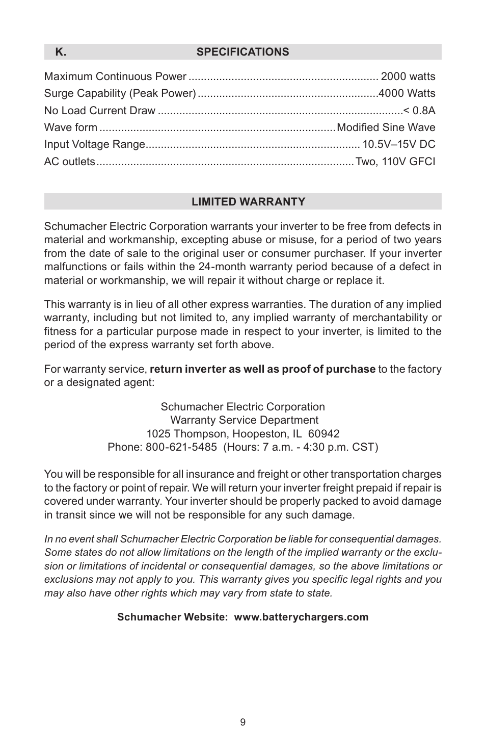 Schumacher PSI-2000 User Manual | Page 9 / 28